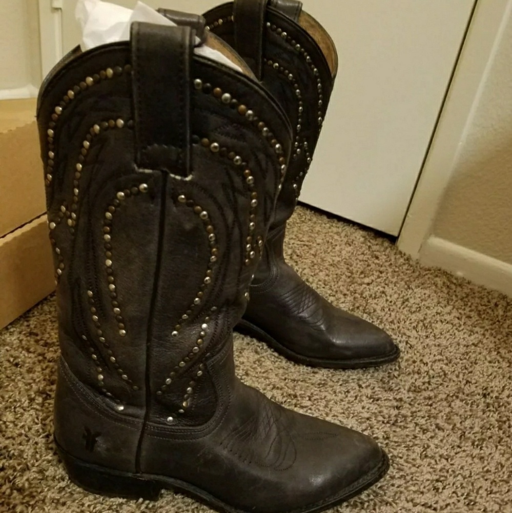 Studded Western Cowgirl Boots in Dark Brown